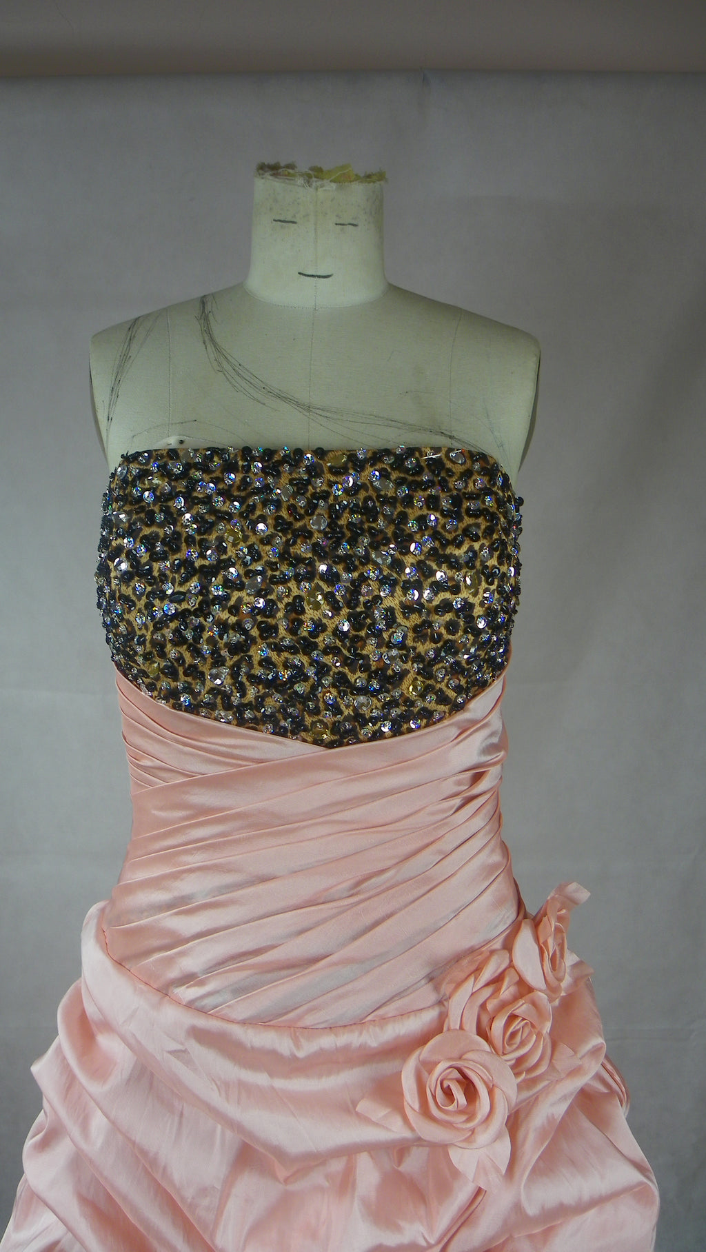 Peach & Leopard Crystal High-Low Ball Gown