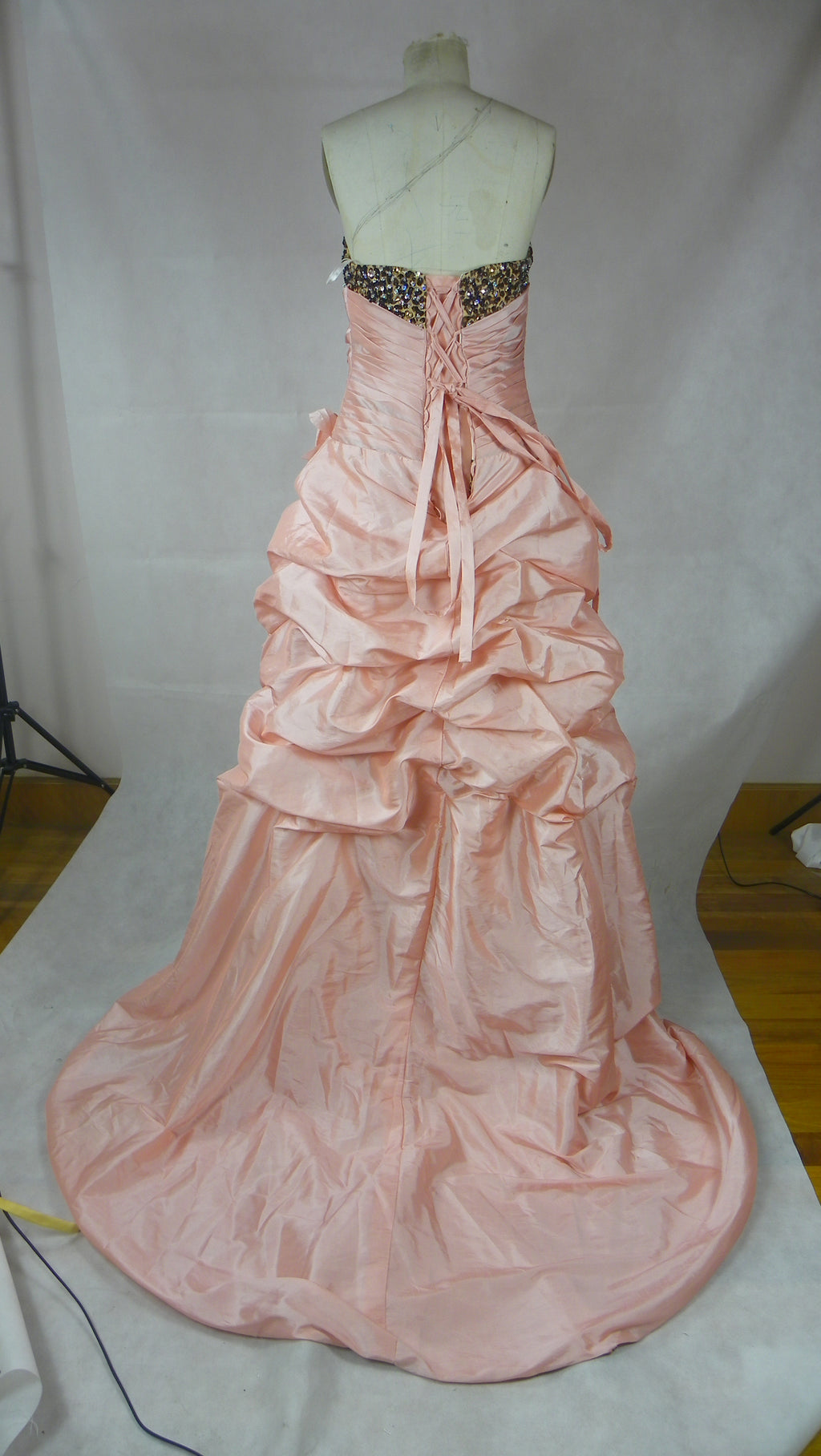 Peach & Leopard Crystal High-Low Ball Gown