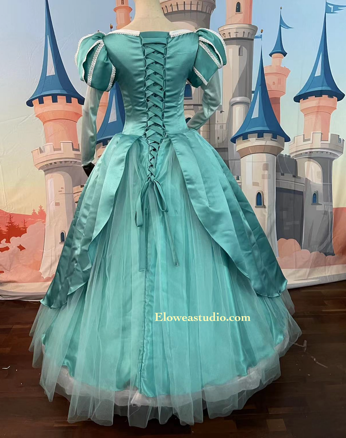Seafoam Princess Satin &amp; Tulle Gown Green Ariel Inspired