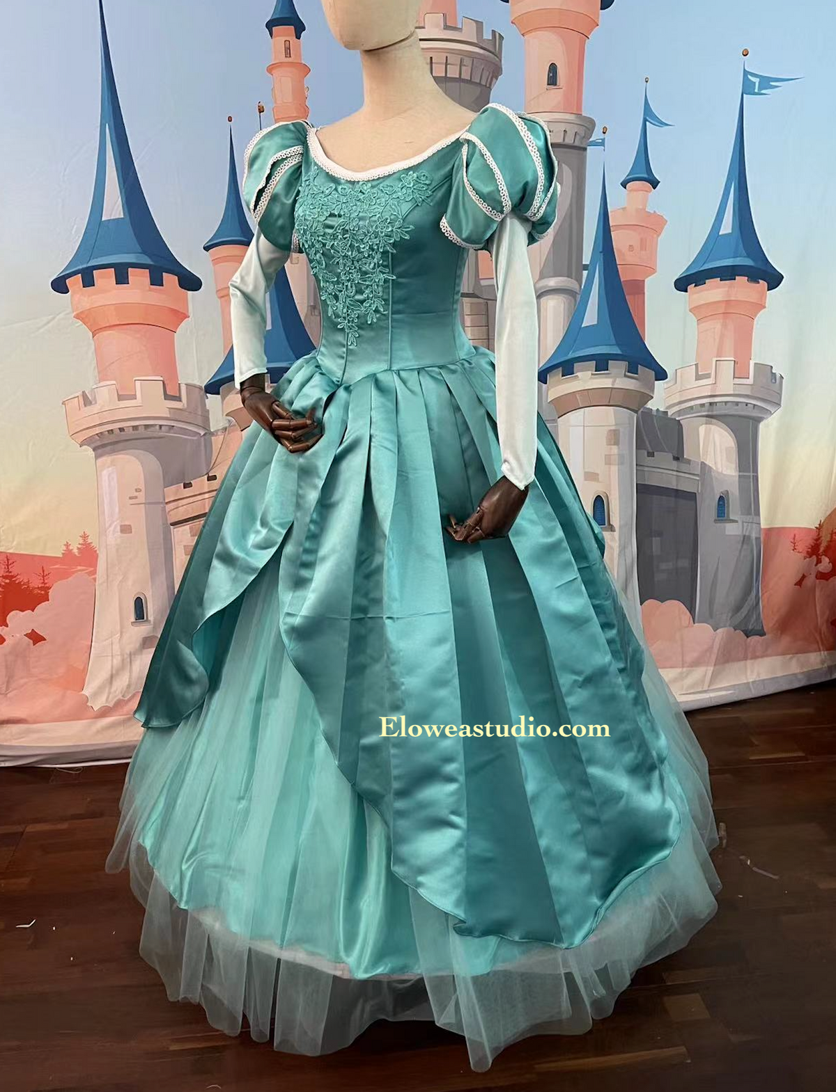 Seafoam Princess Satin &amp; Tulle Gown Green Ariel Inspired