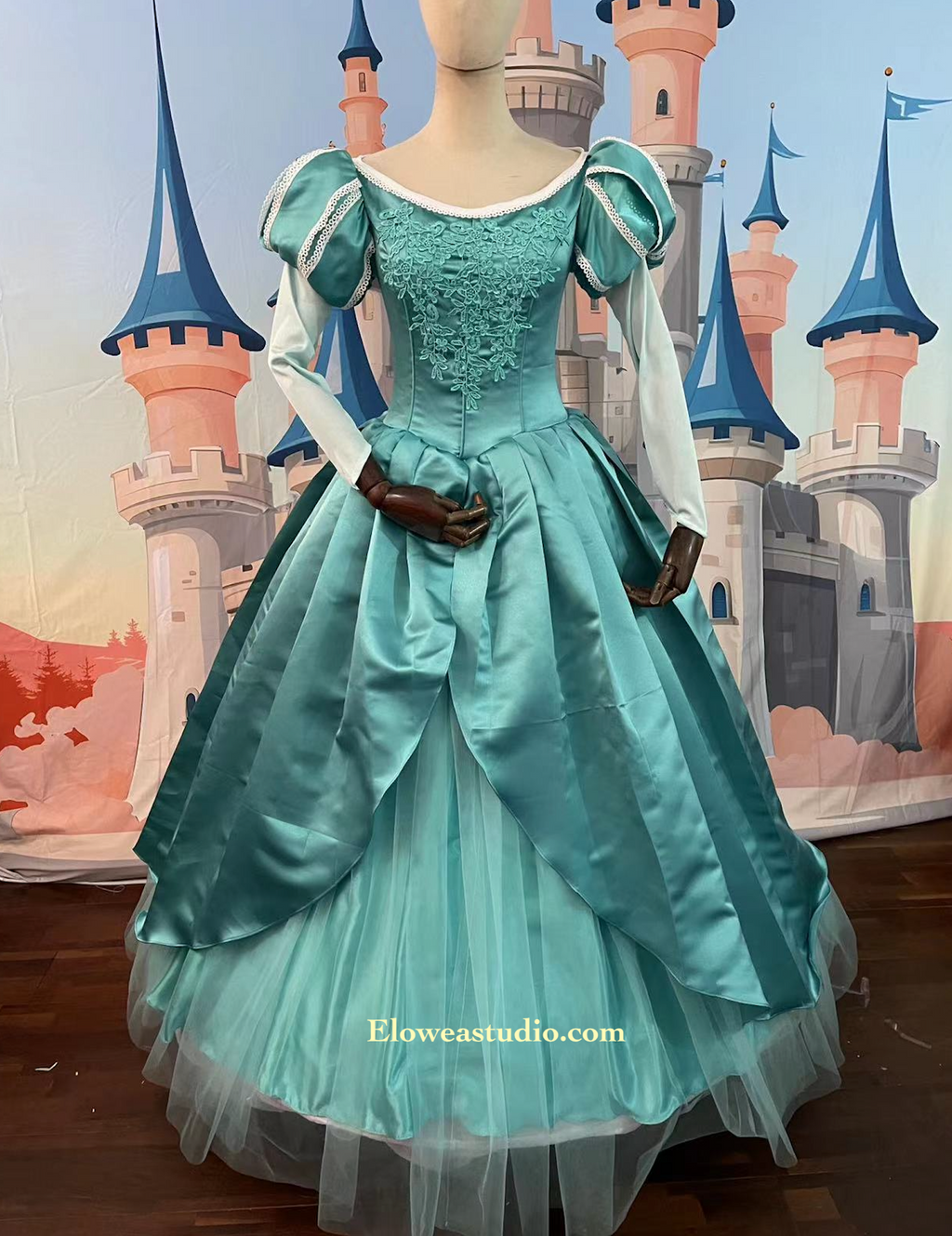 Seafoam Princess Satin &amp; Tulle Gown Green Ariel Inspired
