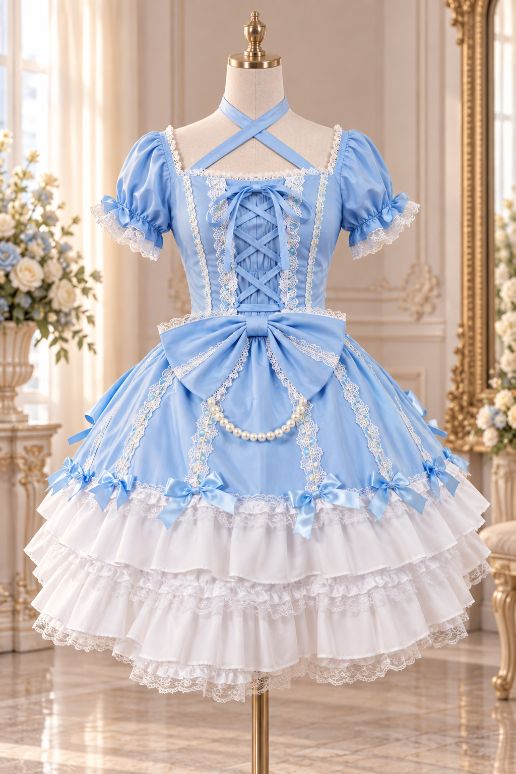 Sky Blue Classic Lolita Lace Dress