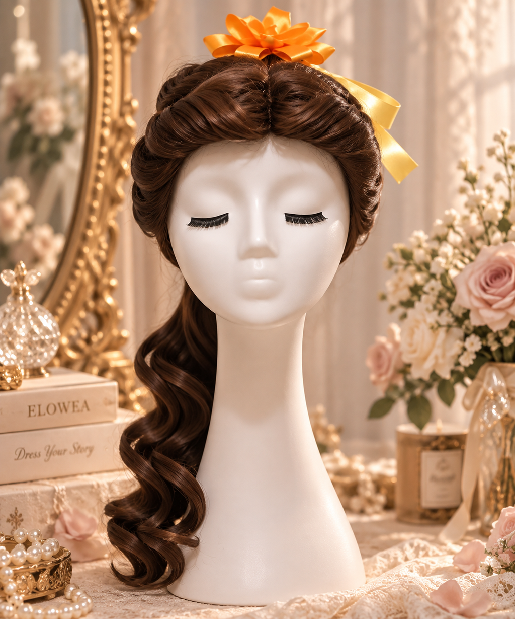 Belle-Inspired Enchanted Beauty Wig – Brown Curled Ponytail