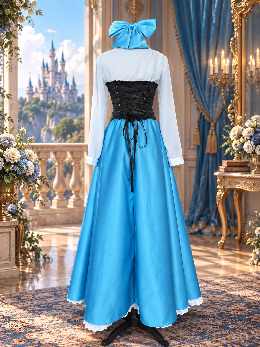 Enchanted Blue Princess Costume – Satin Gown with Black Corset Ariel Inspired