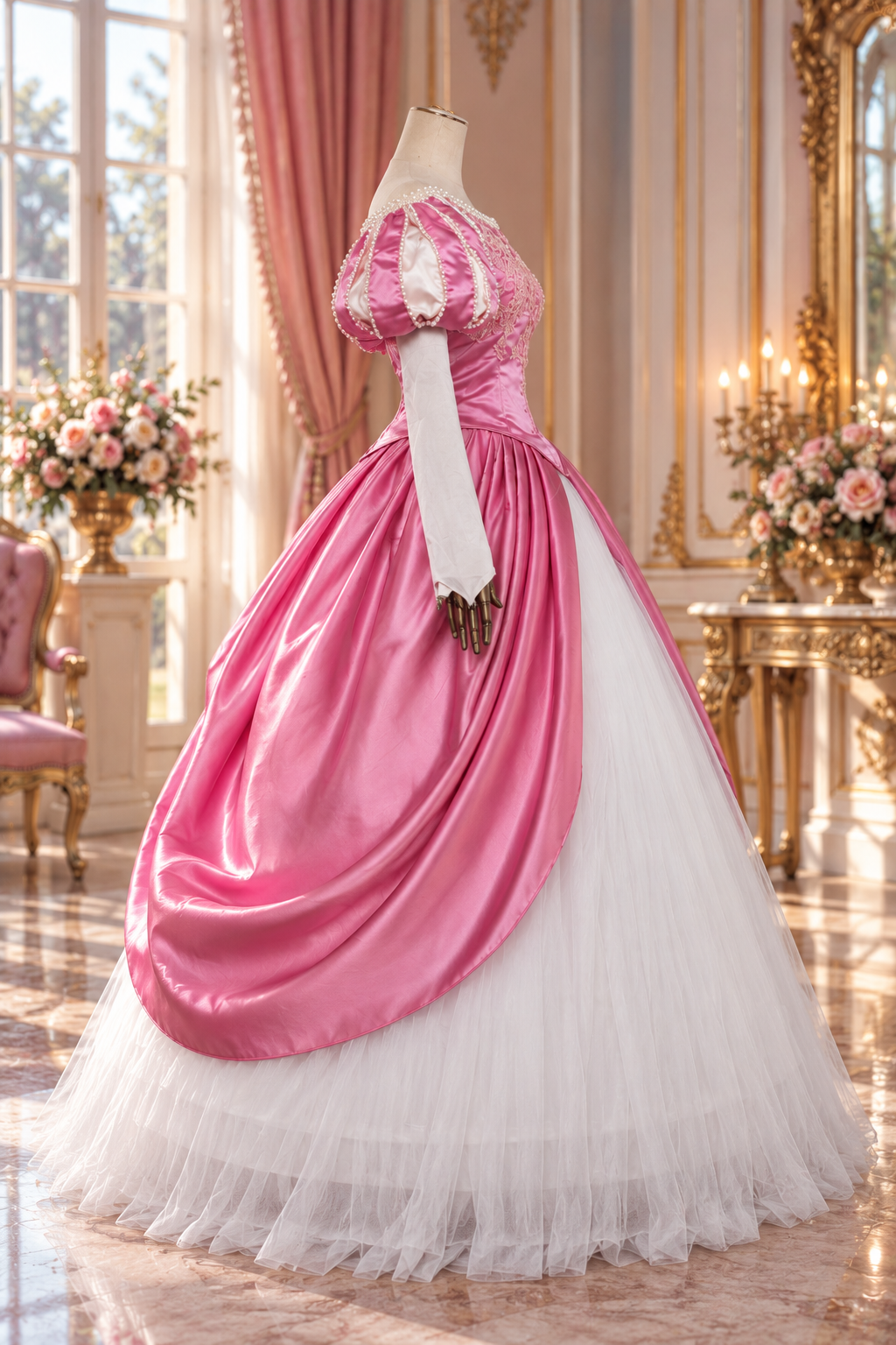Rose Pearl Princess Gown – Pink Satin Fairytale Dress-Movie inspired Ariel Pink Dress