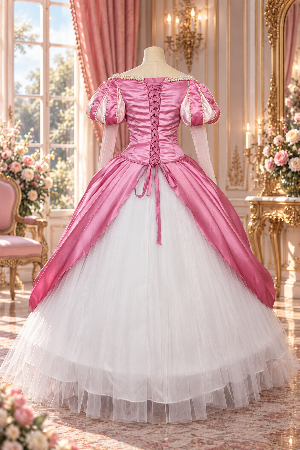 Rose Pearl Princess Gown – Pink Satin Fairytale Dress-Movie inspired Ariel Pink Dress