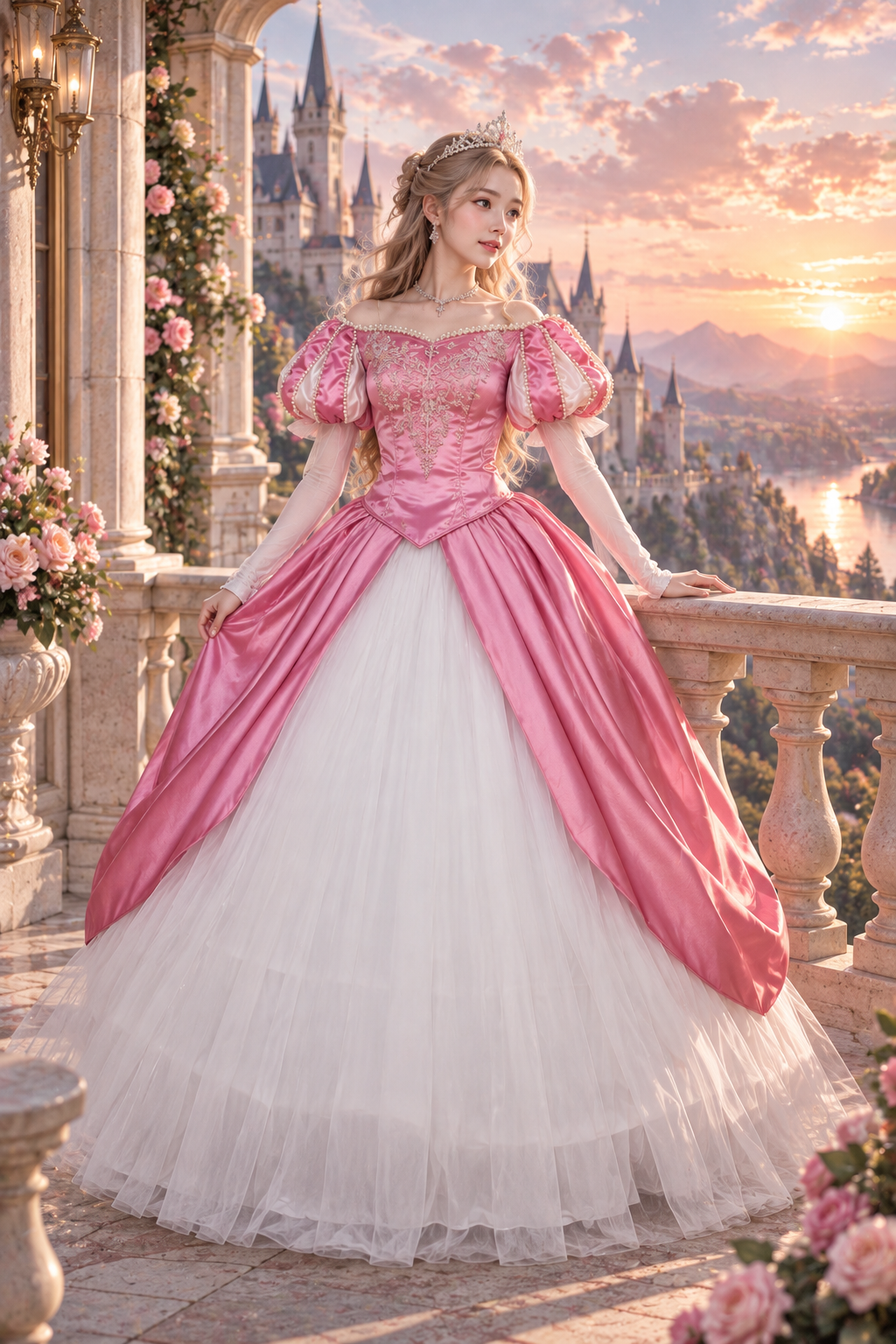 Rose Pearl Princess Gown – Pink Satin Fairytale Dress-Movie inspired Ariel Pink Dress