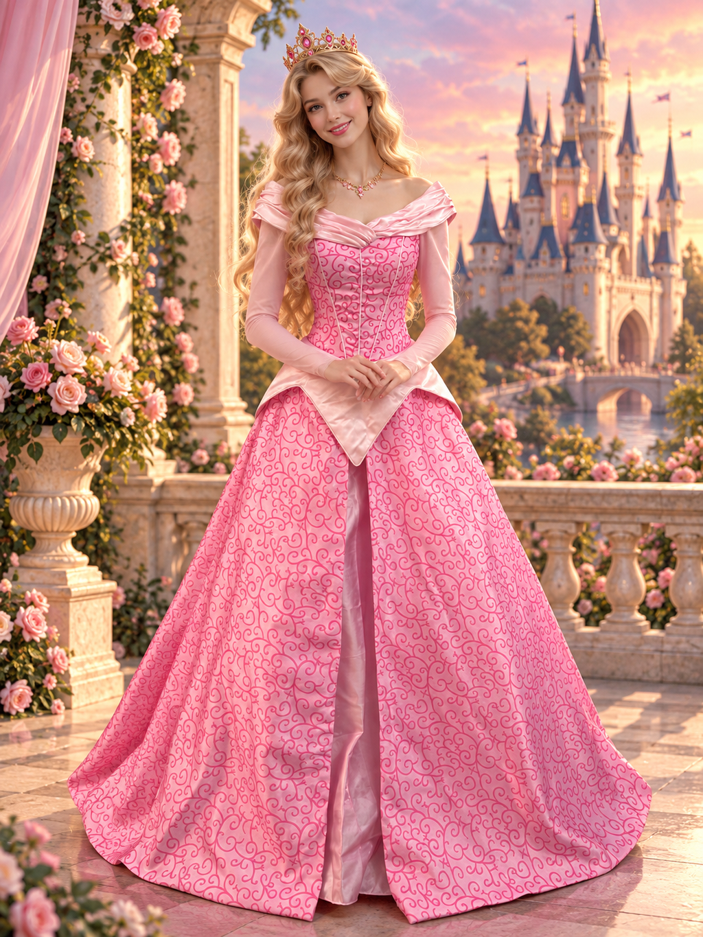 Rose Dream Princess Gown – Pink Fairytale Costume Movie Inspired  Aurora Adult Costume Cosplay dress