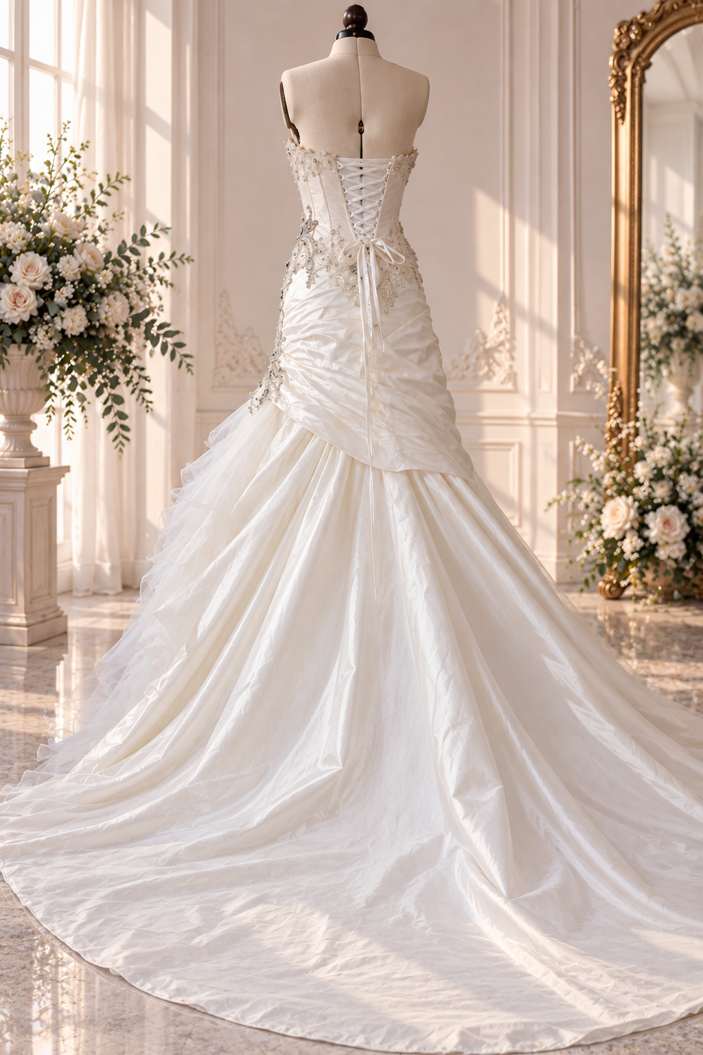 Ivory Crystal Mermaid Gown – Strapless Sweetheart Corset Prom & Bridal Dress