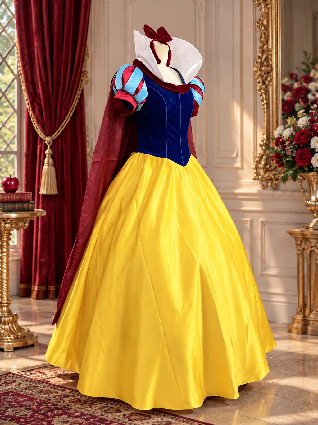 Fairytale Princess Velvet & Satin Gown with Cape Snow White Inspired