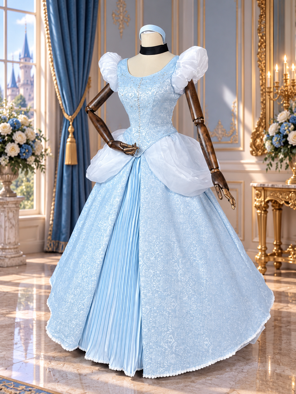 Midnight Princess Inspired Blue Brocade Ball Gown Costume Cinderella Inspired Costume