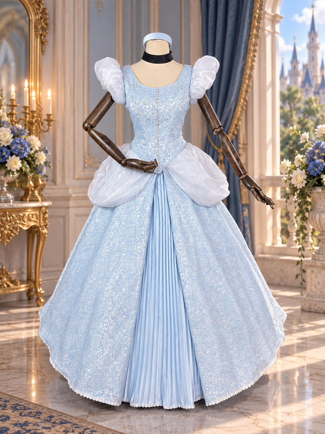 Midnight Princess Inspired Blue Brocade Ball Gown Costume Cinderella Inspired Costume