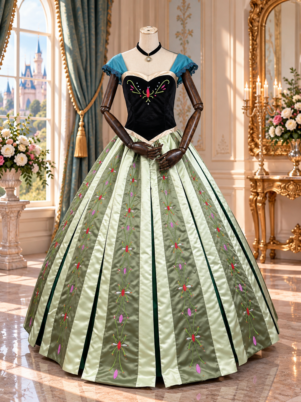 Enchanted Nordic Princess Inspired Embroidered Ball Gown Costume Anna Costume