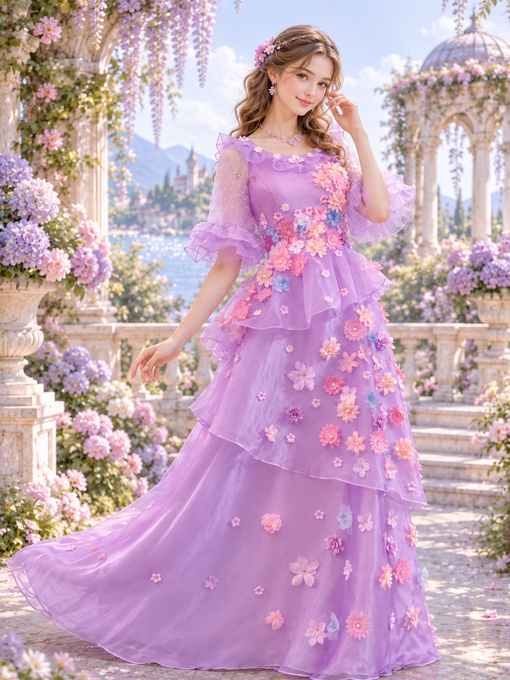 Movie-Inspired Isabella Costume Purple Floral Fancy Dress Costume