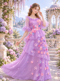 Movie-Inspired Isabella Costume Purple Floral Fancy Dress Costume