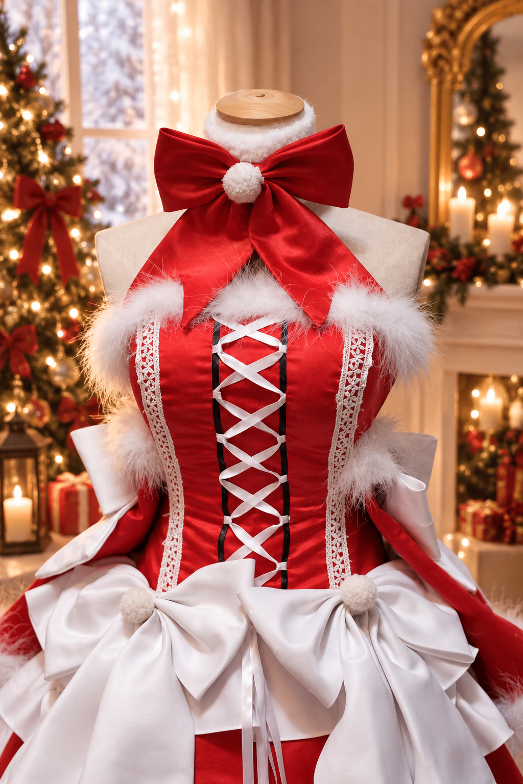 Luxury Santa‘s Elf Christmas Dress – Red & White Festive Entertainer Costume