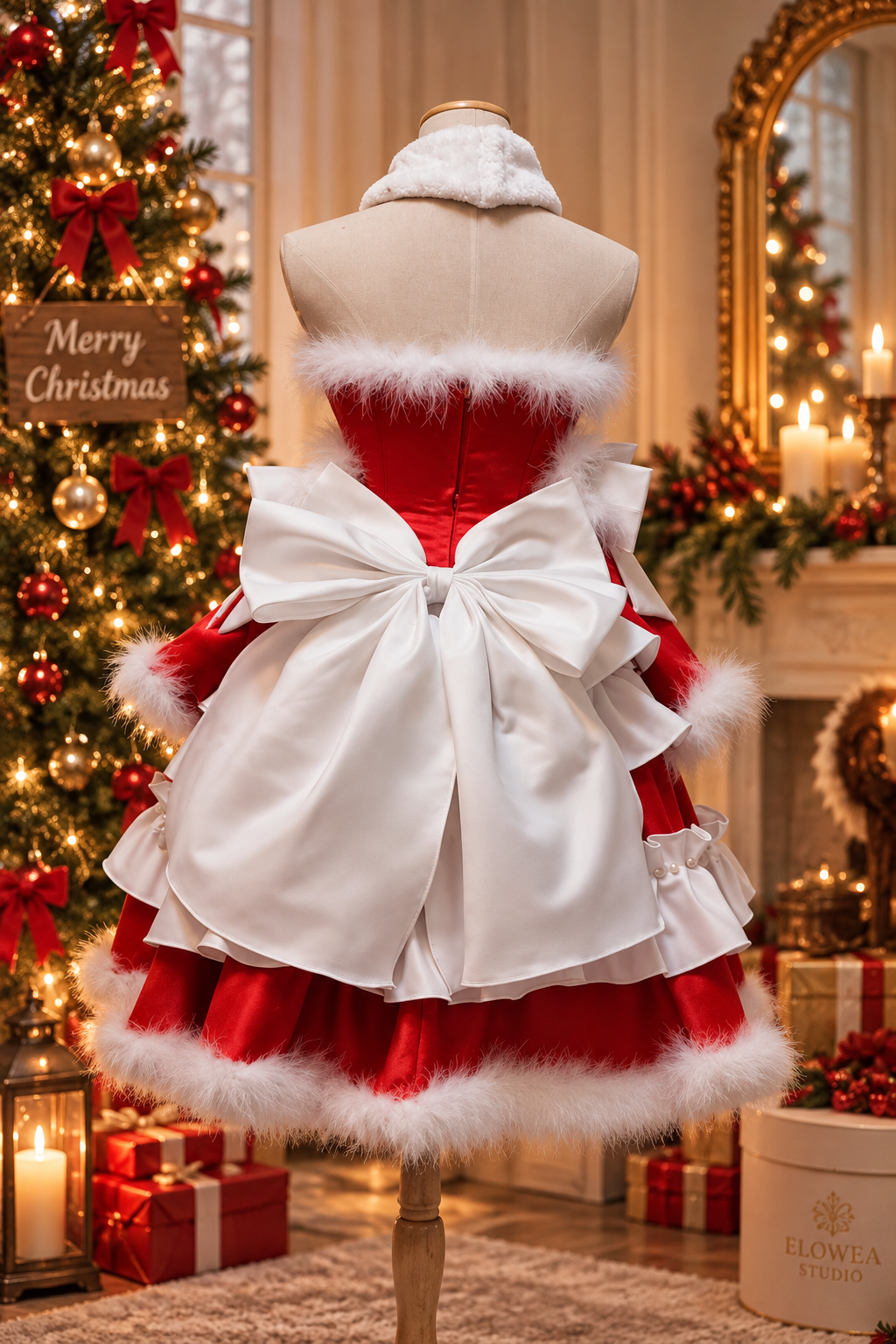 Luxury Santa‘s Elf Christmas Dress – Red & White Festive Entertainer Costume