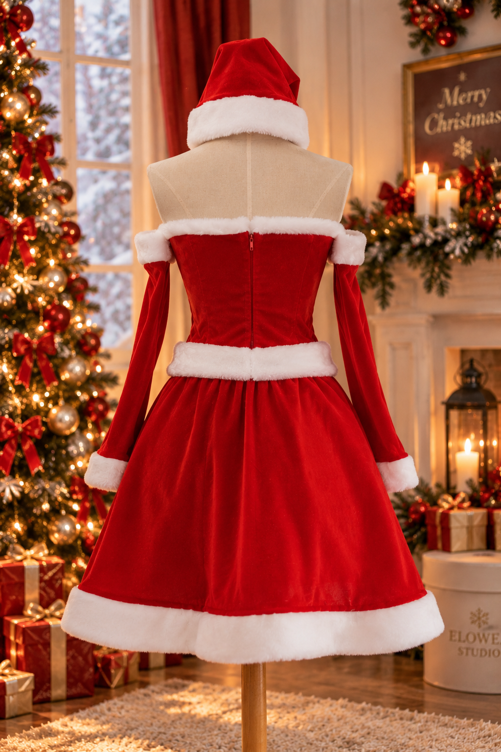 Classic Santa Christmas Dress – Red Velvet Festive Costume