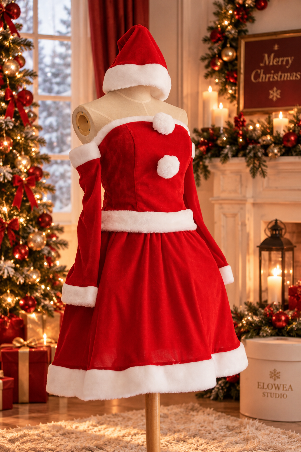Classic Santa Christmas Dress – Red Velvet Festive Costume