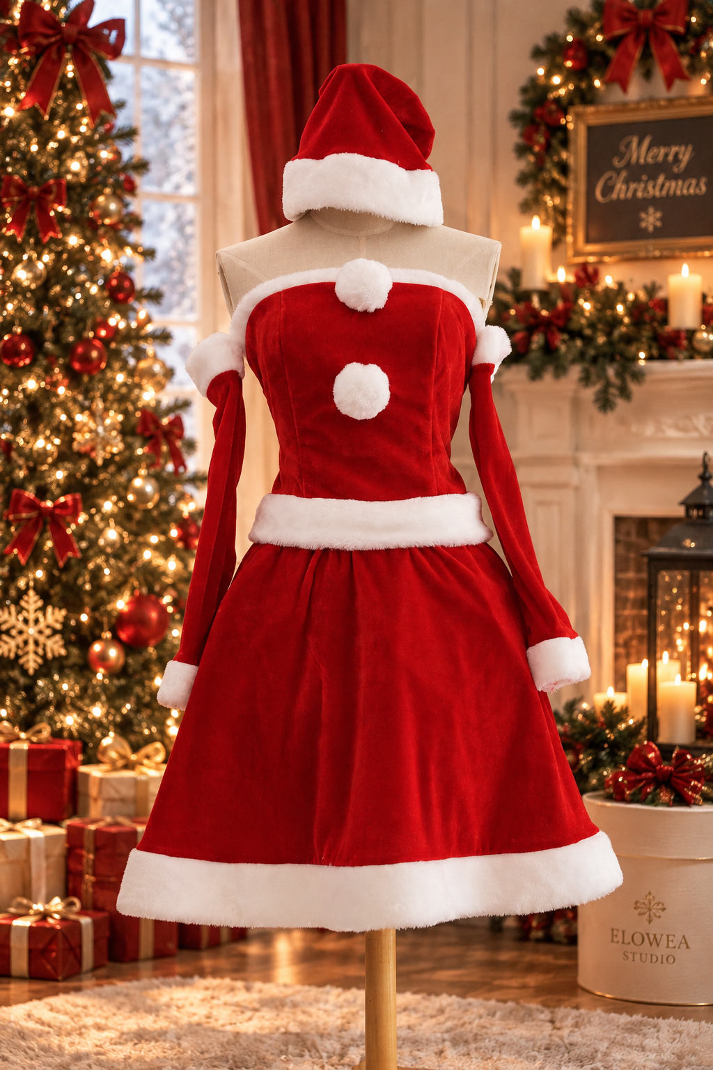 Classic Santa Christmas Dress – Red Velvet Festive Costume