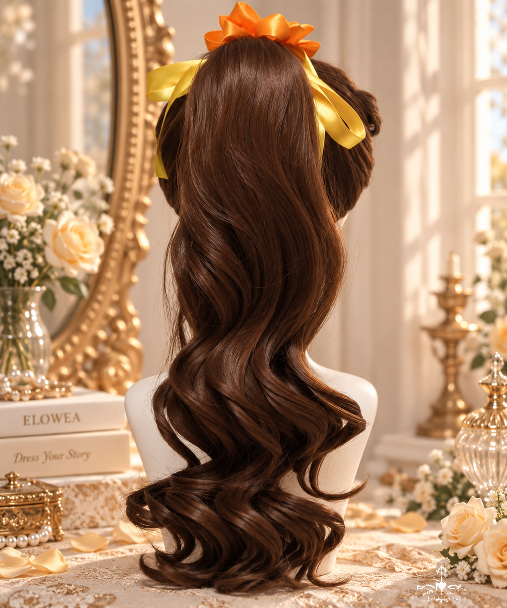 Belle-Inspired Enchanted Beauty Wig – Brown Curled Ponytail