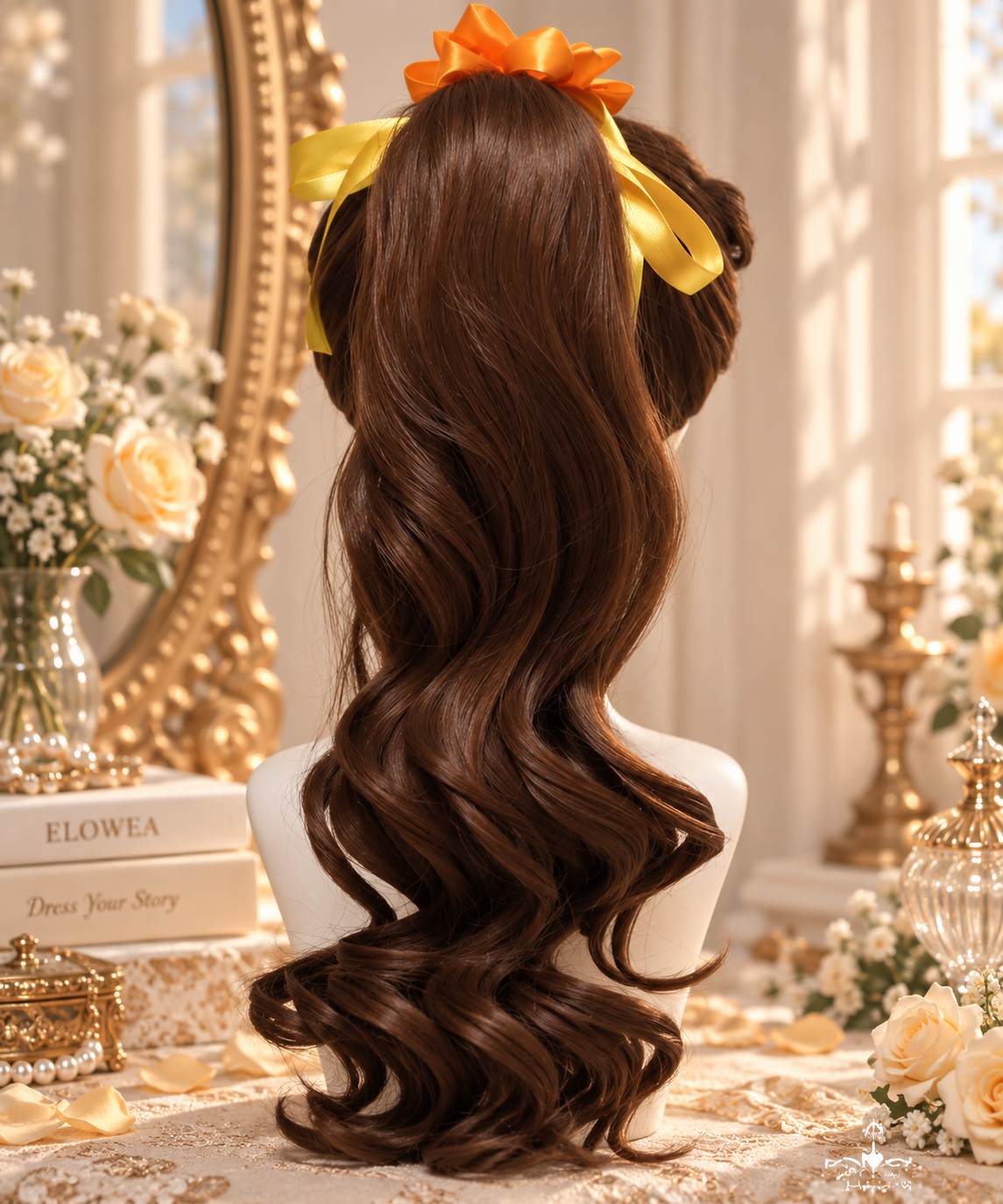 Belle-Inspired Enchanted Beauty Wig – Brown Curled Ponytail