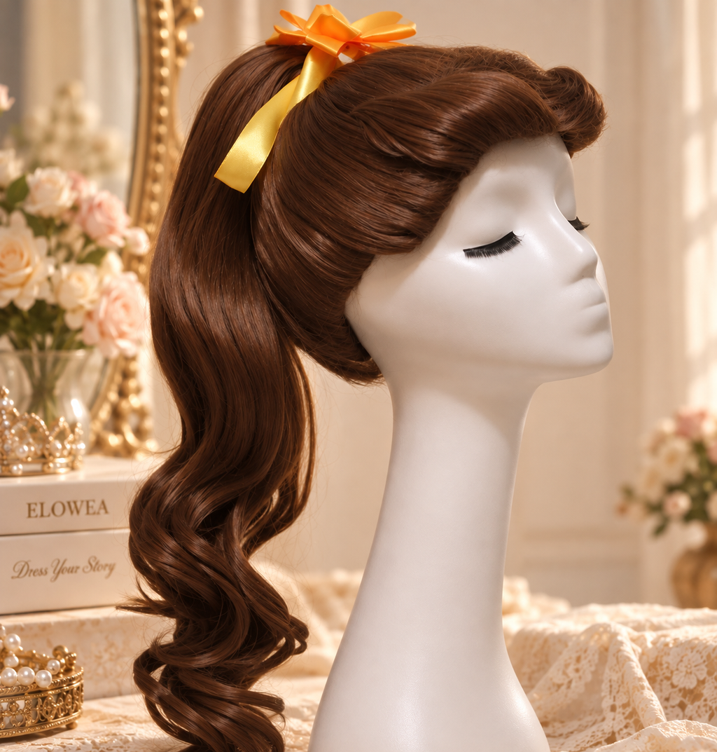 Belle-Inspired Enchanted Beauty Wig – Brown Curled Ponytail