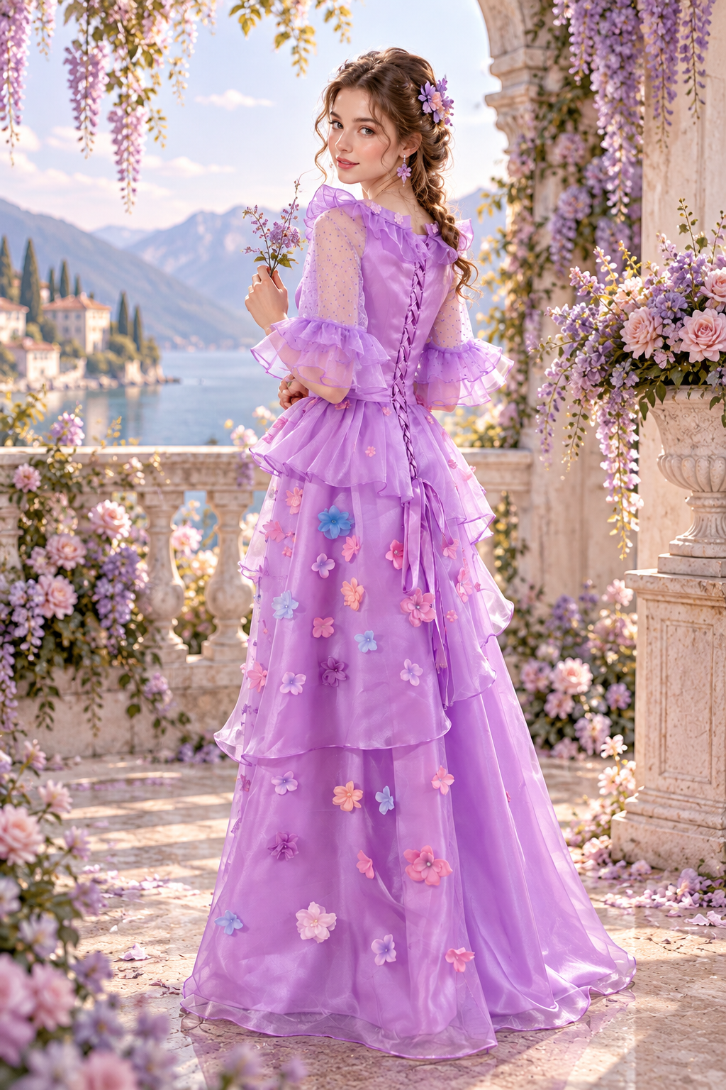Movie-Inspired Isabella Costume Purple Floral Fancy Dress Costume