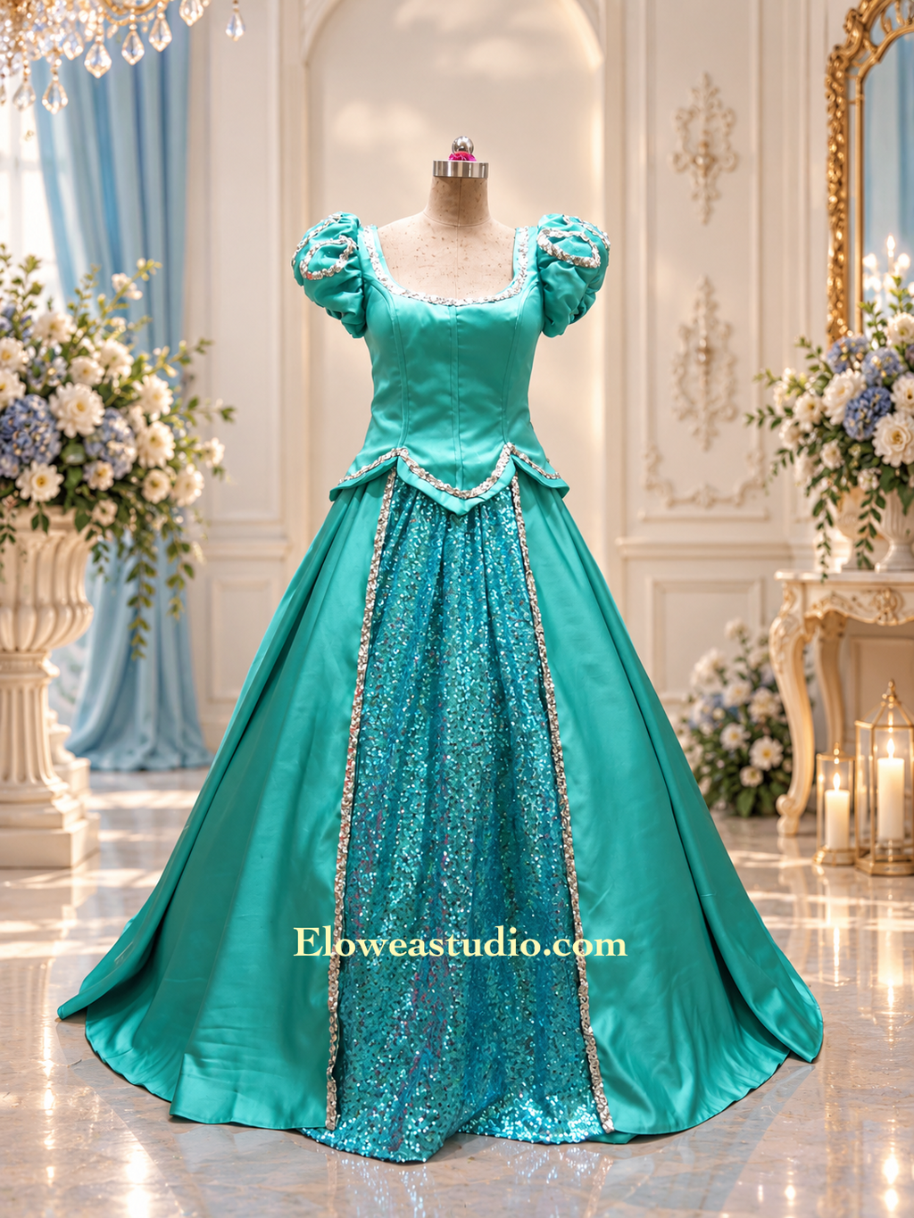 Teal Fairytale Princess Gown – Made to Order