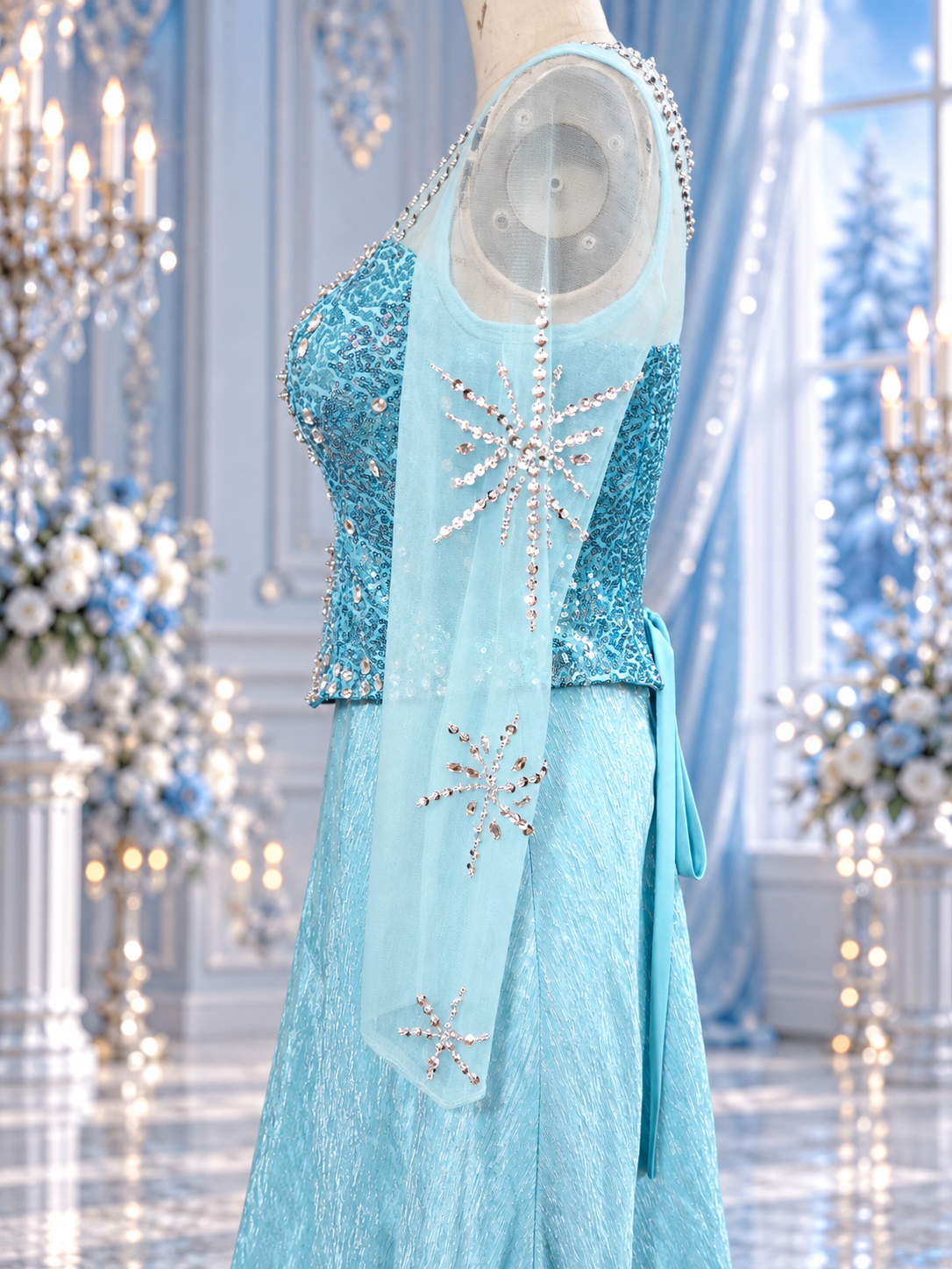 Ice Queen Inspired Gown with Snowflake Cape Elsa Inspired