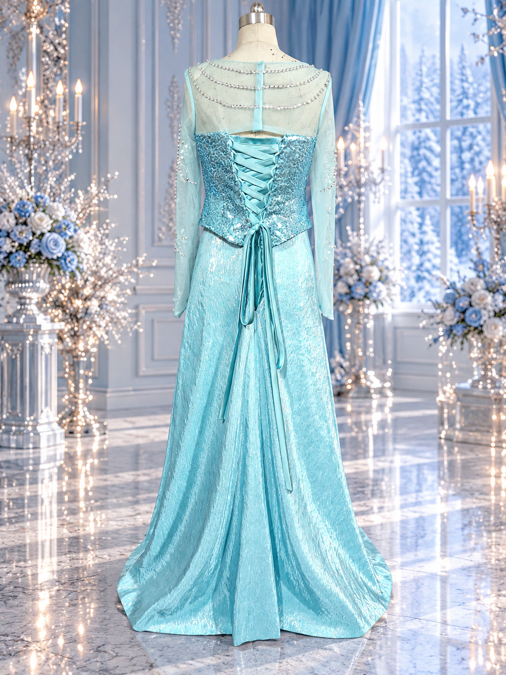 Ice Queen Inspired Gown with Snowflake Cape Elsa Inspired