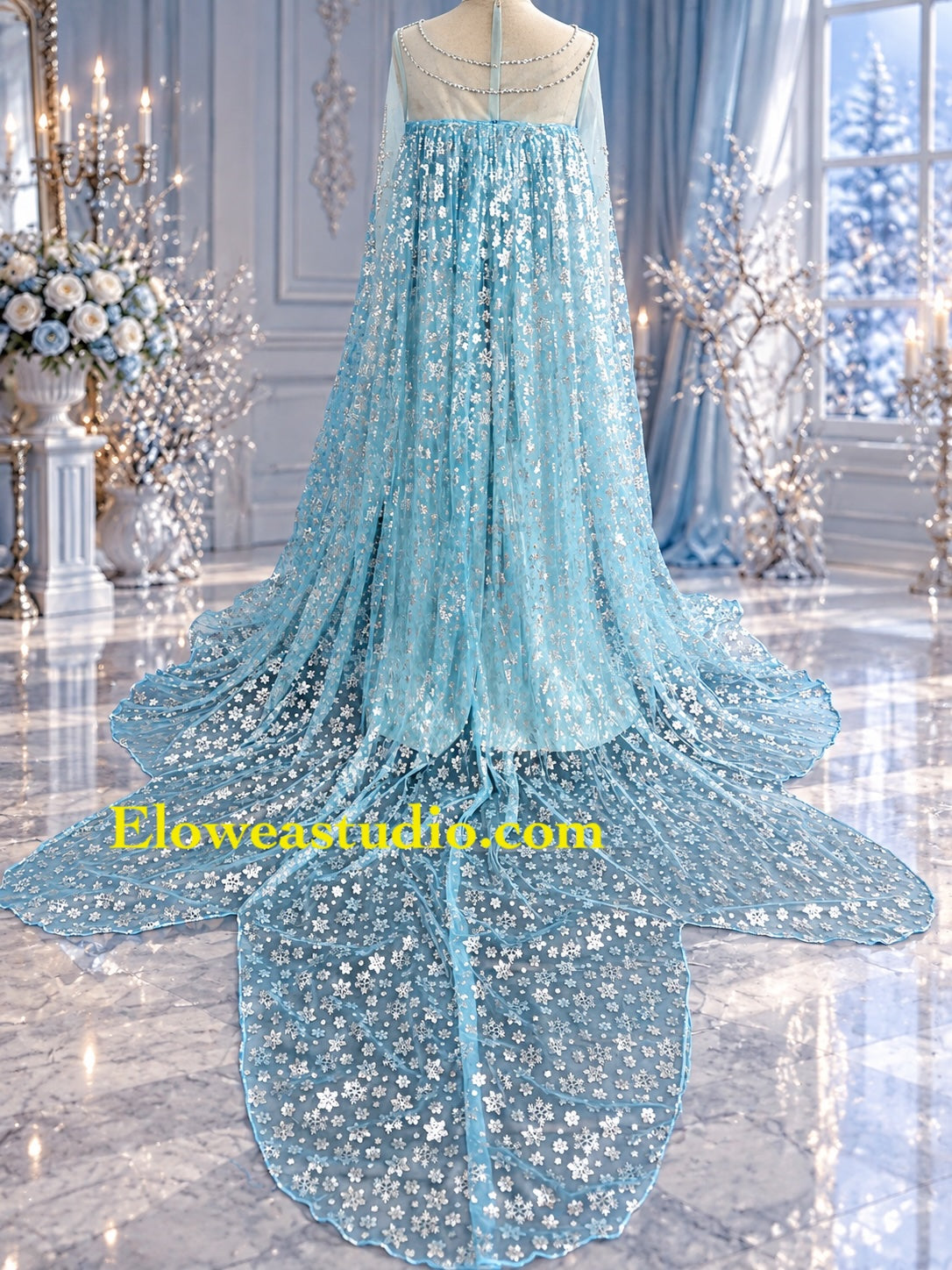 Ice Queen Inspired Gown with Snowflake Cape Elsa Inspired
