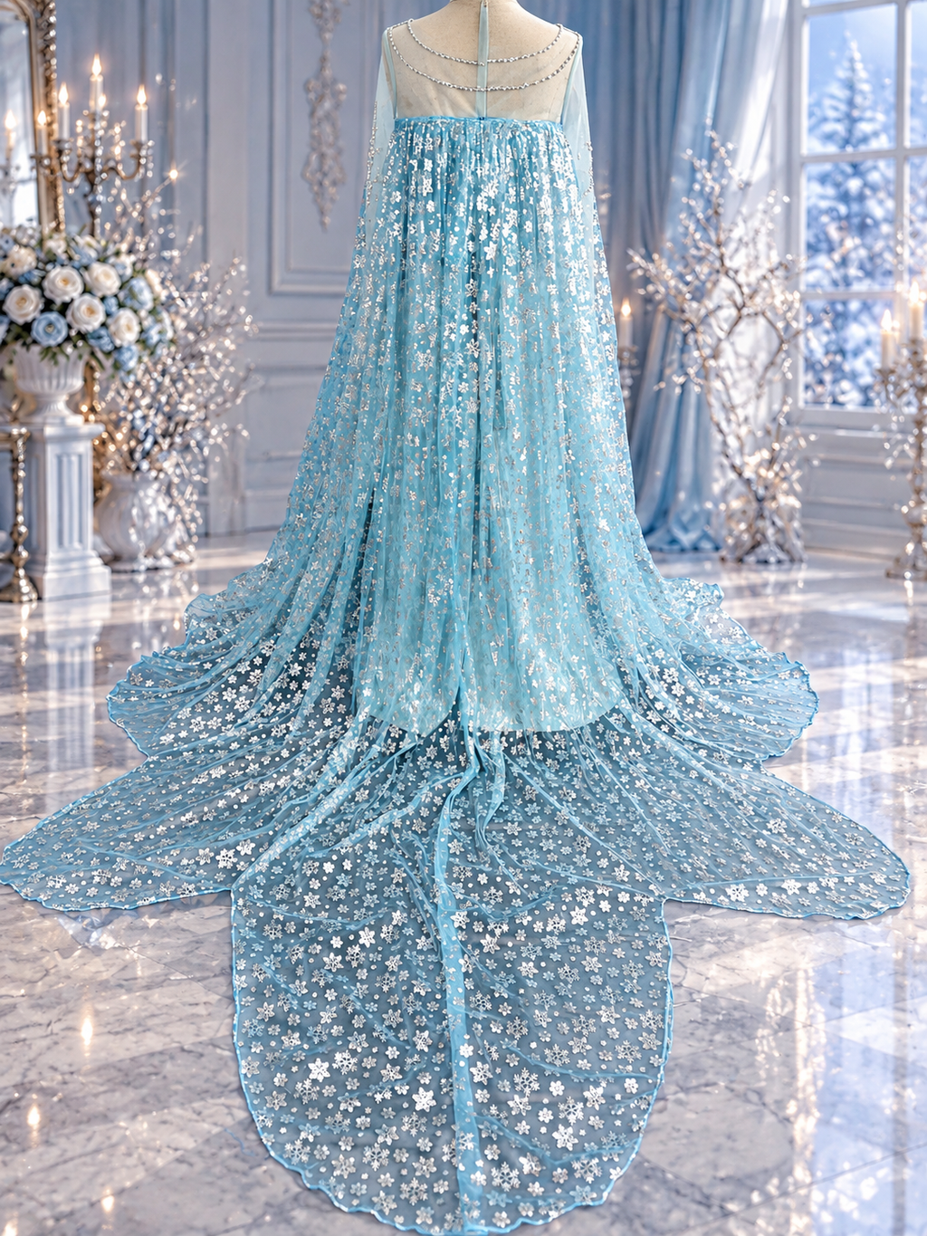 Ice Queen Inspired Gown with Snowflake Cape Elsa Inspired