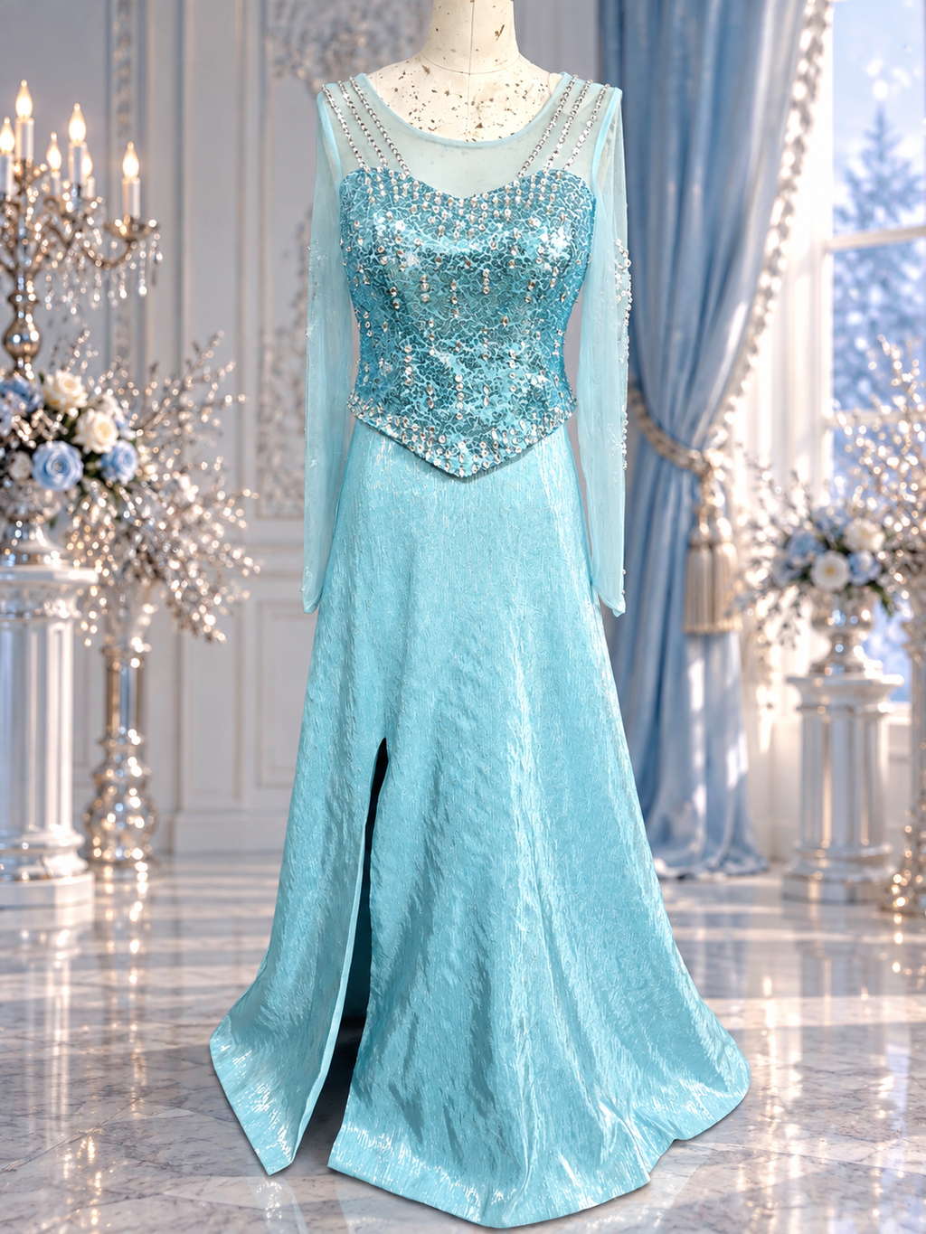 Ice Queen Inspired Gown with Snowflake Cape Elsa Inspired