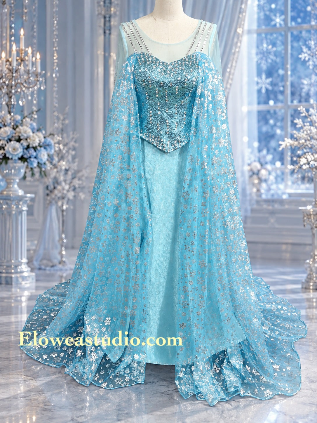 Ice Queen Inspired Gown with Snowflake Cape Elsa Inspired