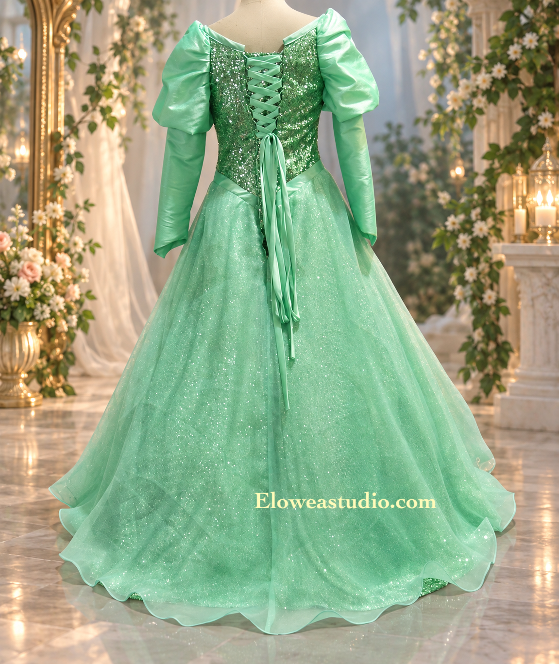 Mint Green Fairytale Sequin Princess Gown Green Ariel Inspired