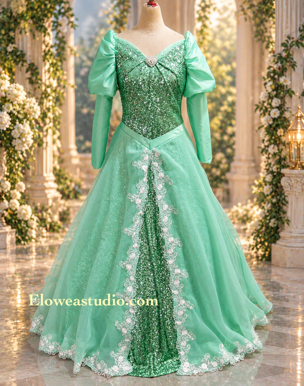 Mint Green Fairytale Sequin Princess Gown Green Ariel Inspired