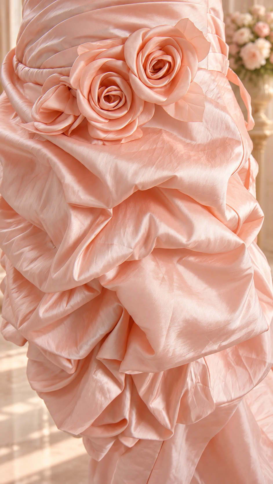 Peach & Leopard Crystal High-Low Ball Gown