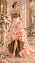 Peach & Leopard Crystal High-Low Ball Gown
