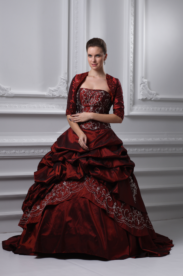 Burgundy Embroidered Victorian Ball Gown | Fantasy Princess & Stage Costume