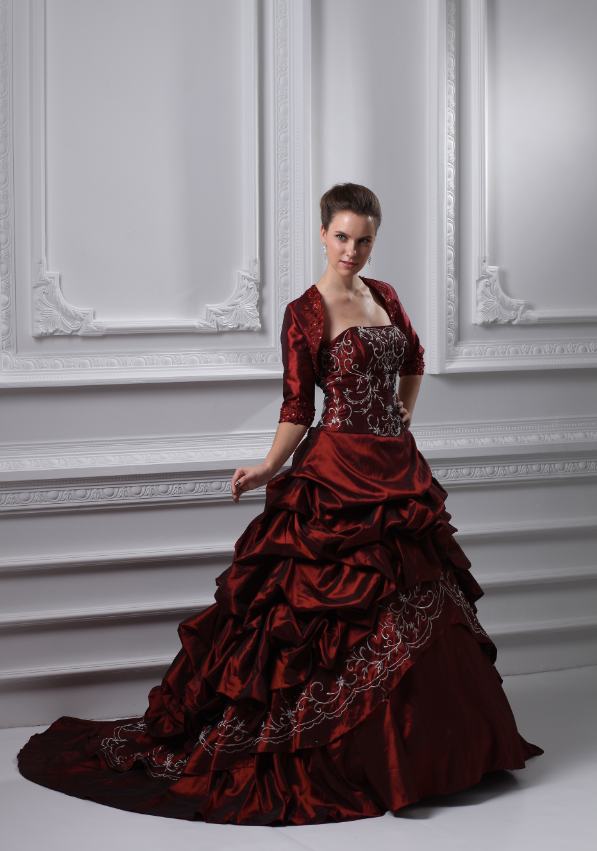 Burgundy Embroidered Victorian Ball Gown | Fantasy Princess & Stage Costume