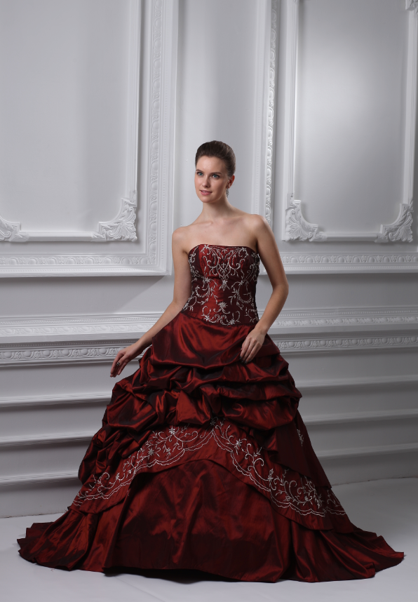 Burgundy Embroidered Victorian Ball Gown | Fantasy Princess & Stage Costume