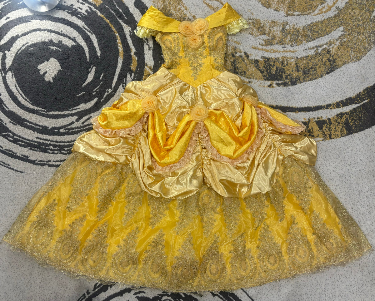 Disney Inspired Belle Beauty and Beast Golden Fairytale Princess Ball Gown