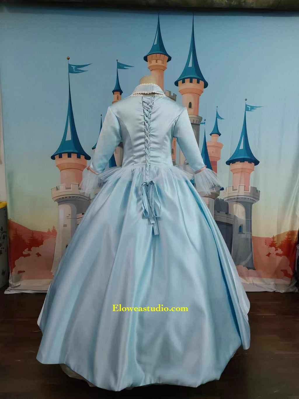 Blue & Pink Floral Rococo Princess Ball Gown