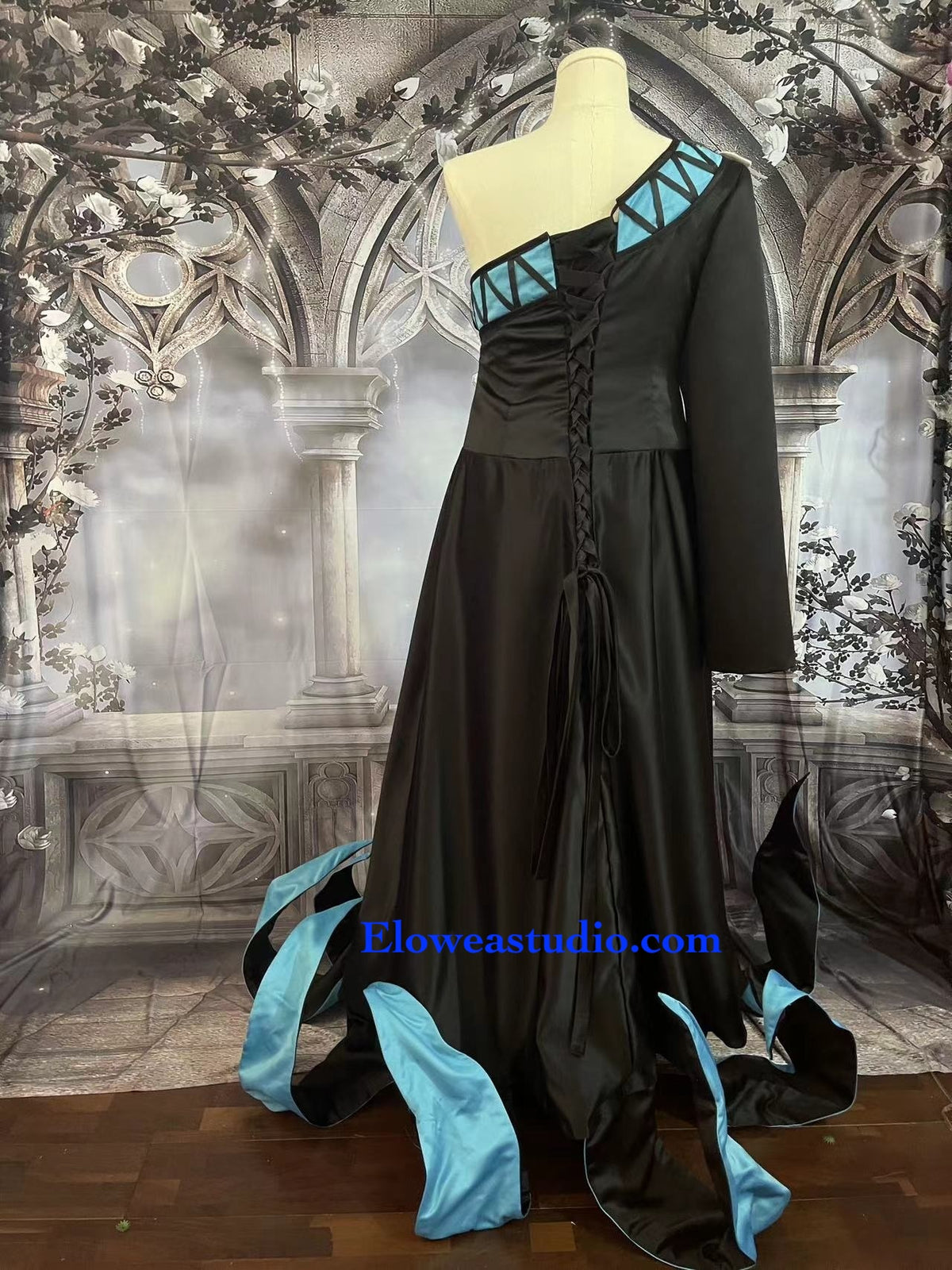 Hades Inspired Cosplay Dress – Black & Turquoise Fantasy Costume
