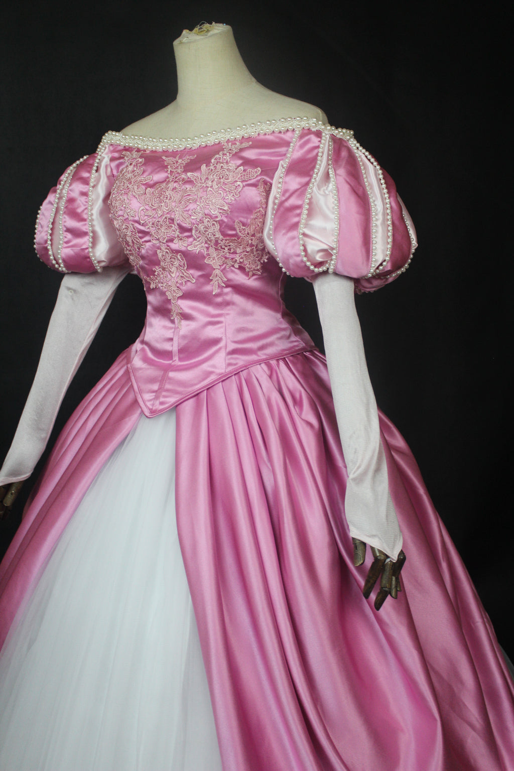 Rose Pearl Princess Gown – Pink Satin Fairytale Dress-Movie inspired Ariel Pink Dress