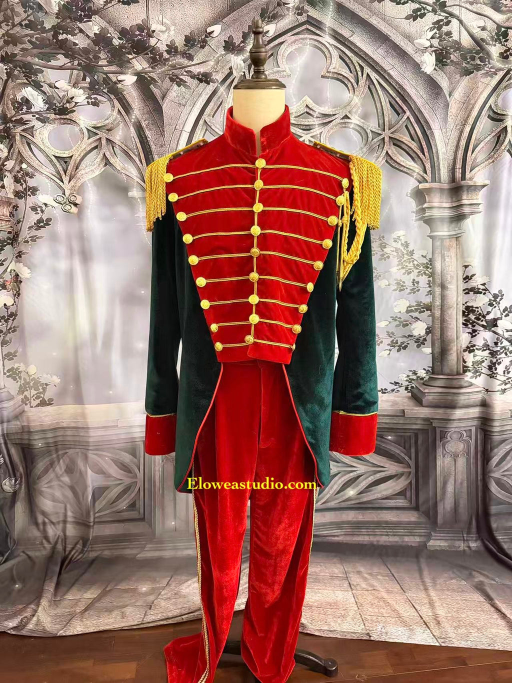 Nutcracker Prince Costume – Red & Green Velvet Military Uniform