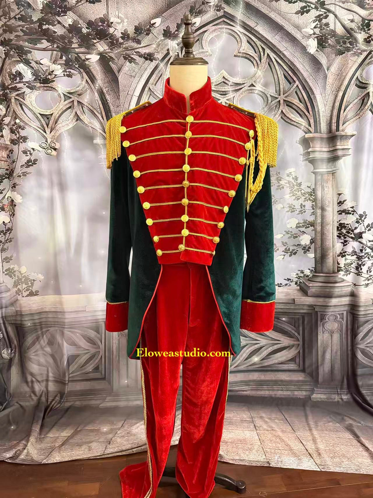 Nutcracker Prince Costume – Red & Green Velvet Military Uniform
