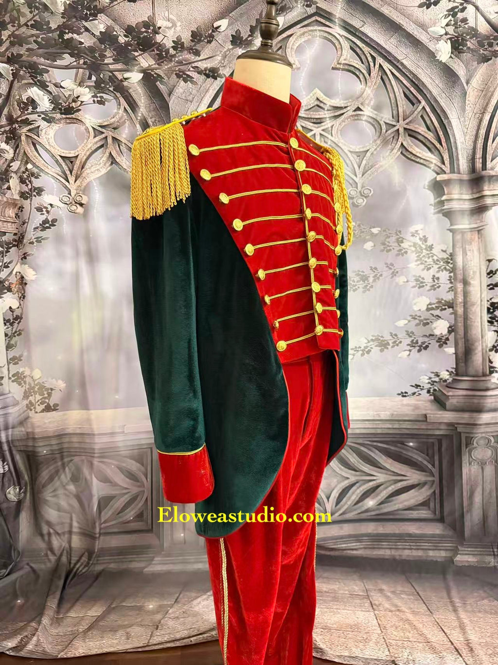 Nutcracker Prince Costume – Red & Green Velvet Military Uniform