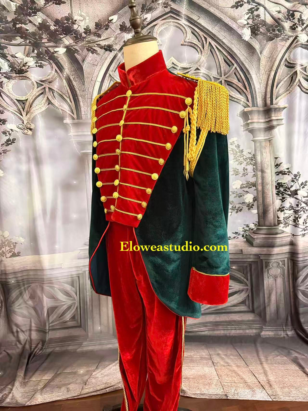 Nutcracker Prince Costume – Red & Green Velvet Military Uniform